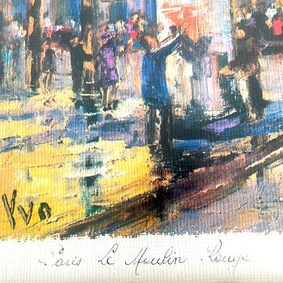 Vintage Paris LE MOULIN ROUGE Art Print - Signed YVO - Gold Wooden Frame - Picture 3 of 10